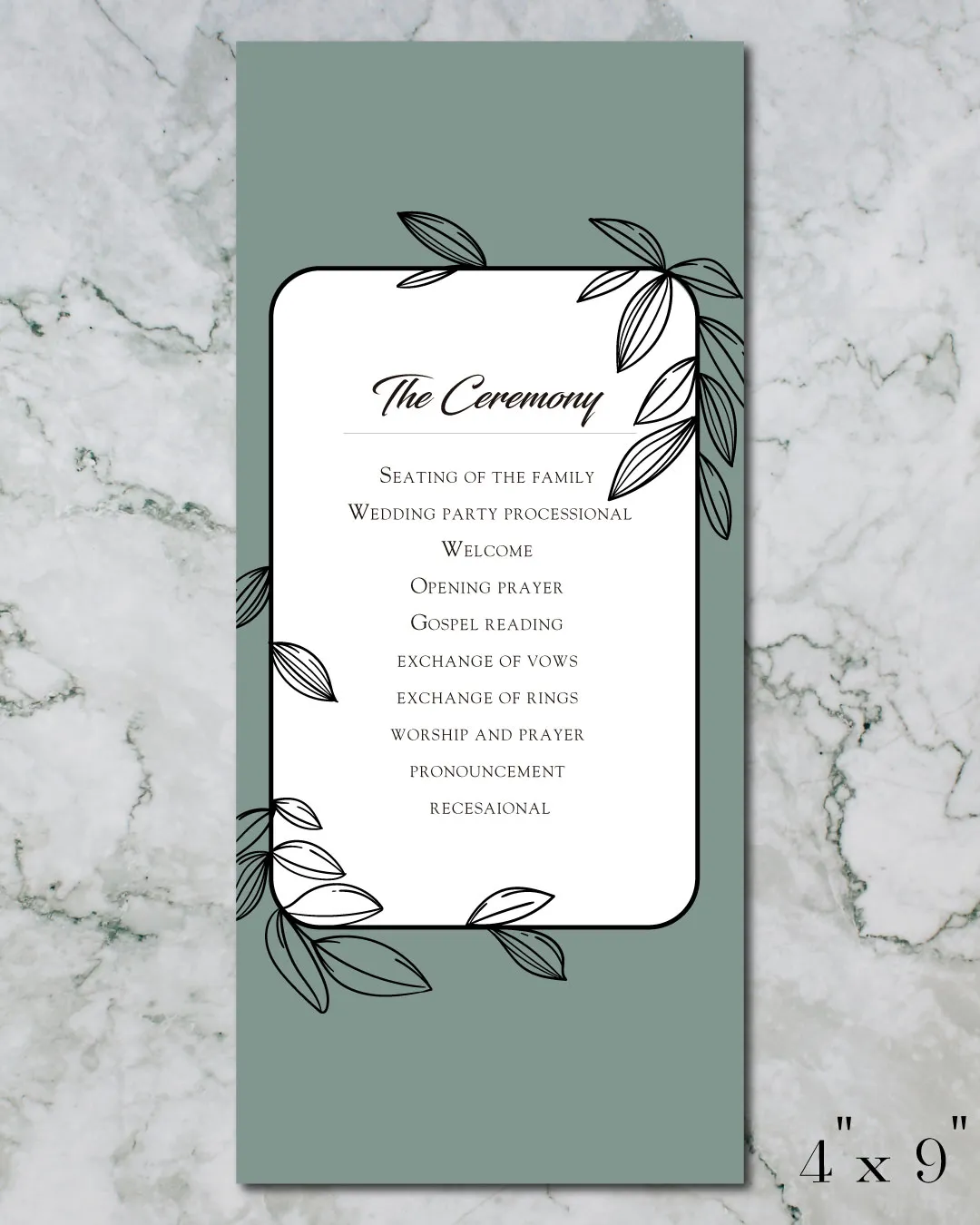 Minimalist Black Leaves Wedding Program Cards 1