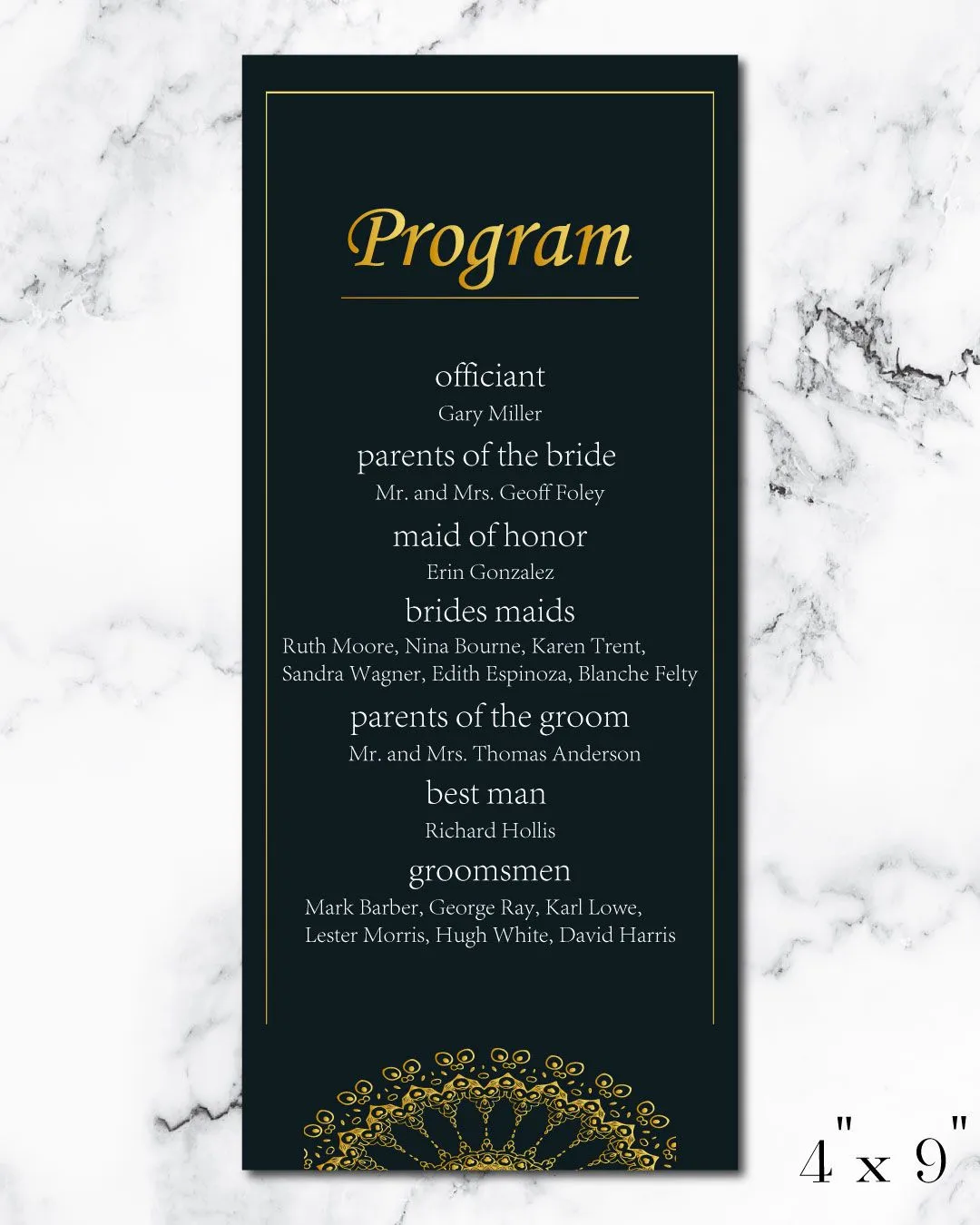 Gold Frame And Mandala Wedding Program Cards 1
