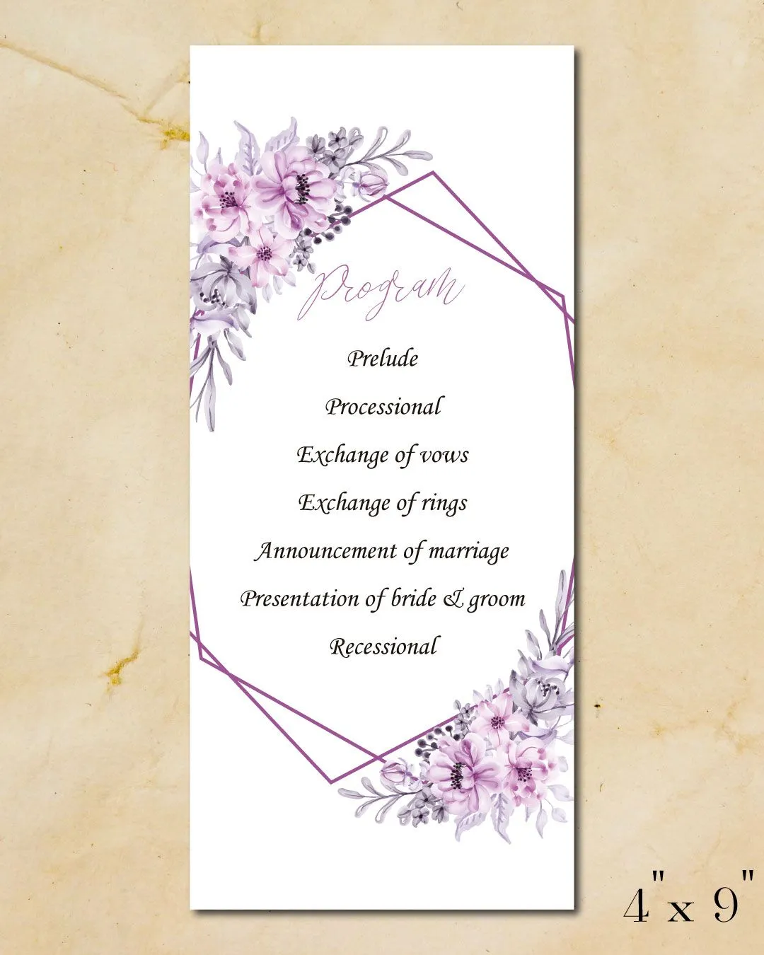 Geometric Frame And Flowers Wedding Program Cards