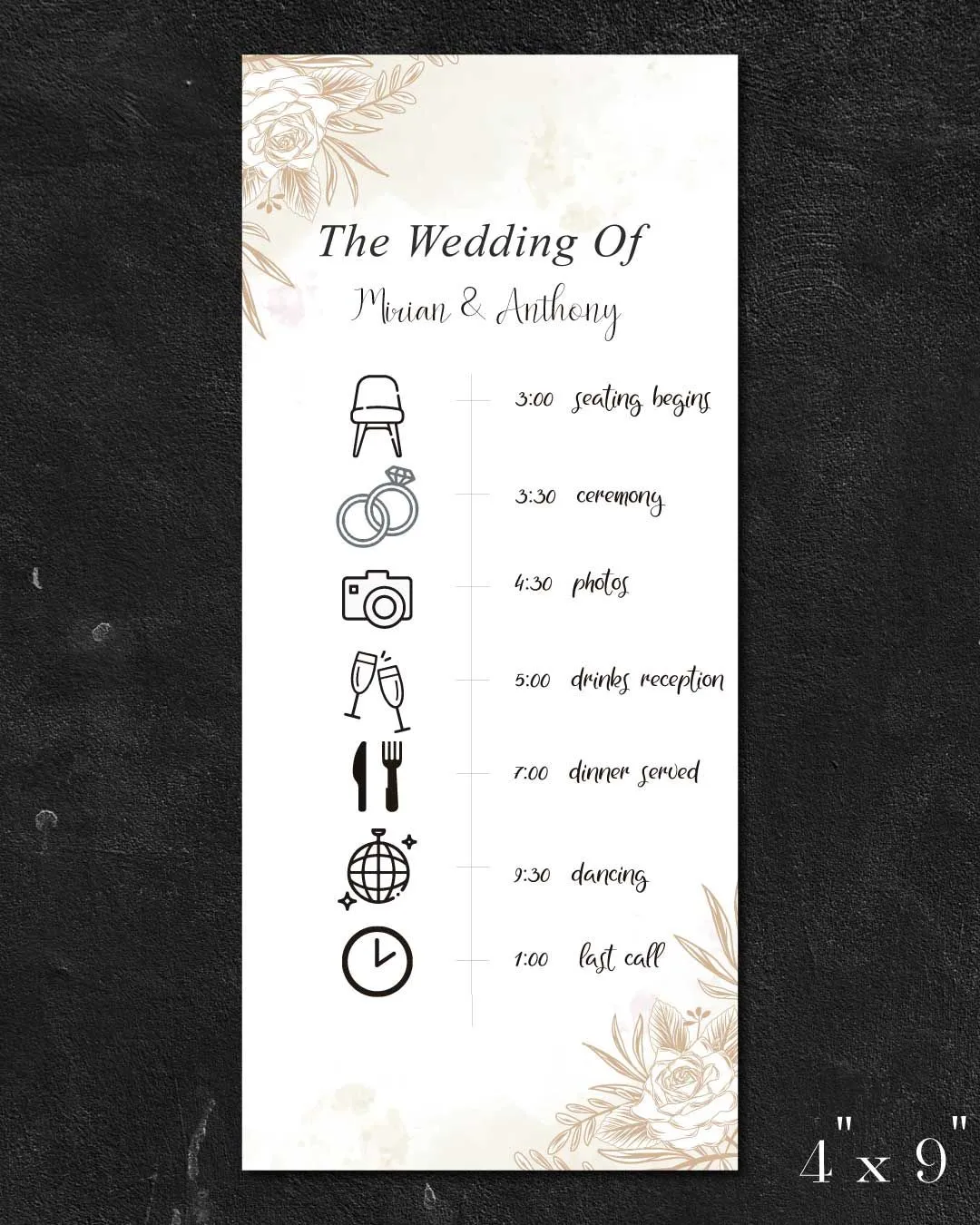 Brown Roses With Icons Wedding Program Cards