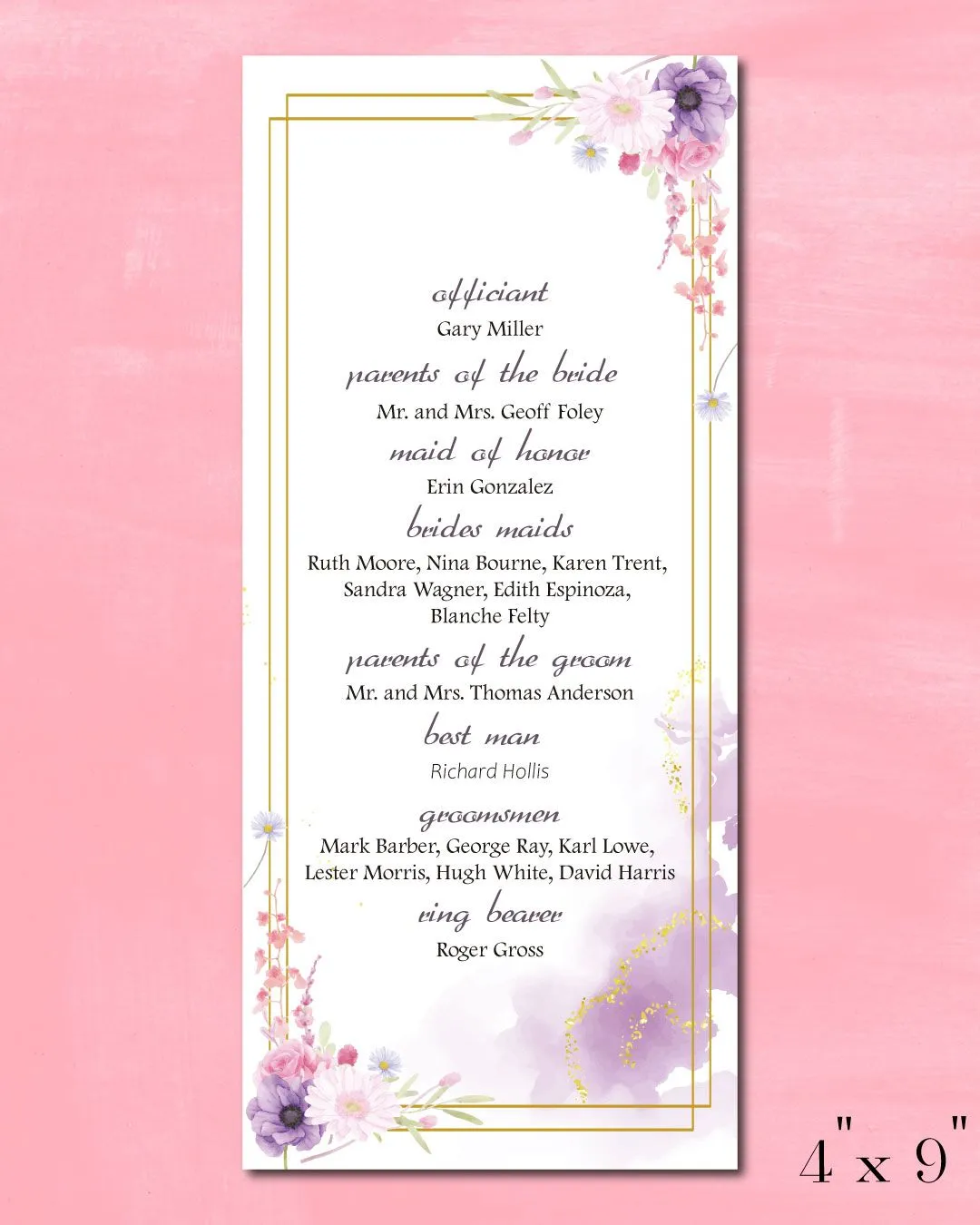 Delicate Flowers In The Corners Wedding Program Cards