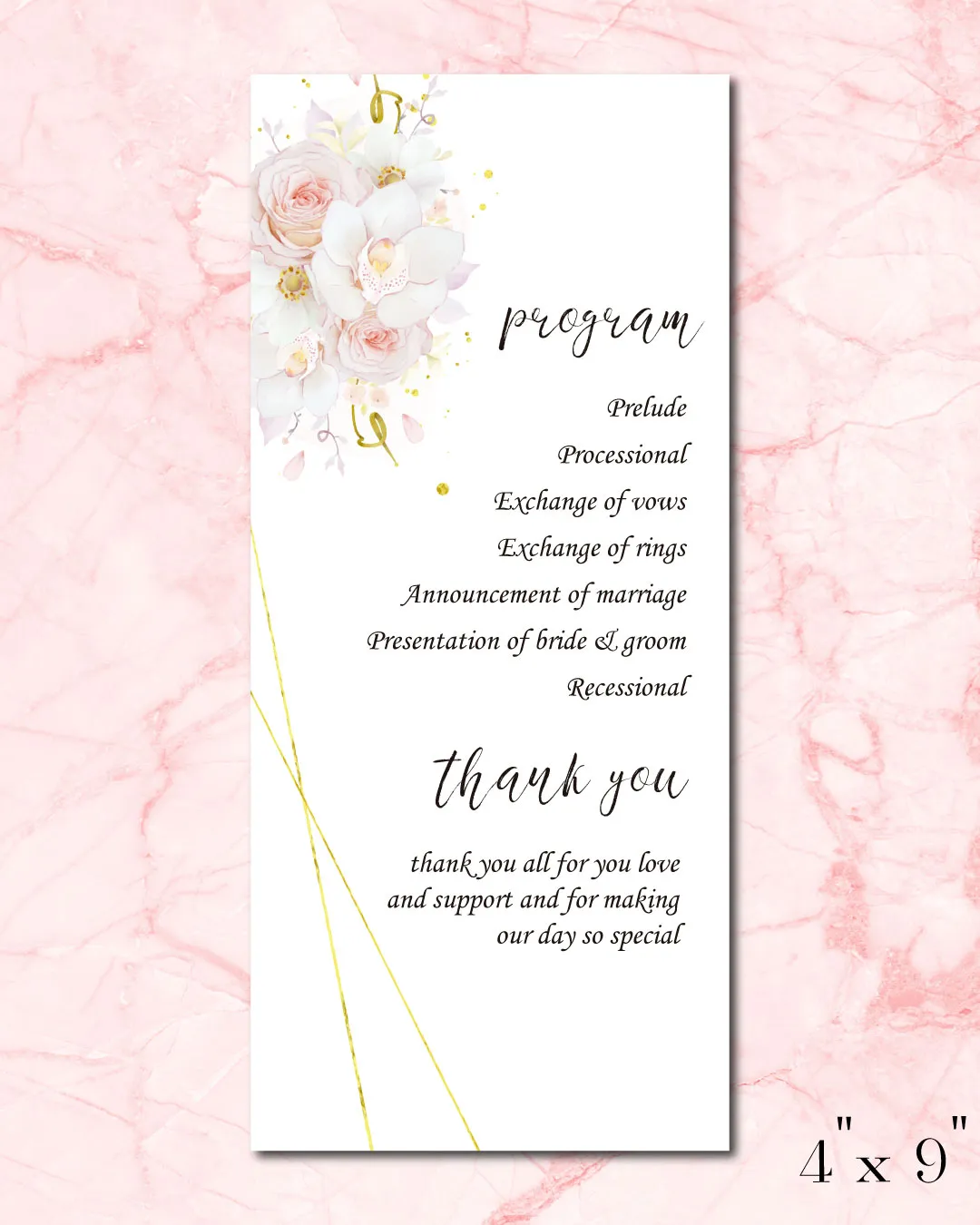 Golden Stripes And Flowers Wedding Program Cards