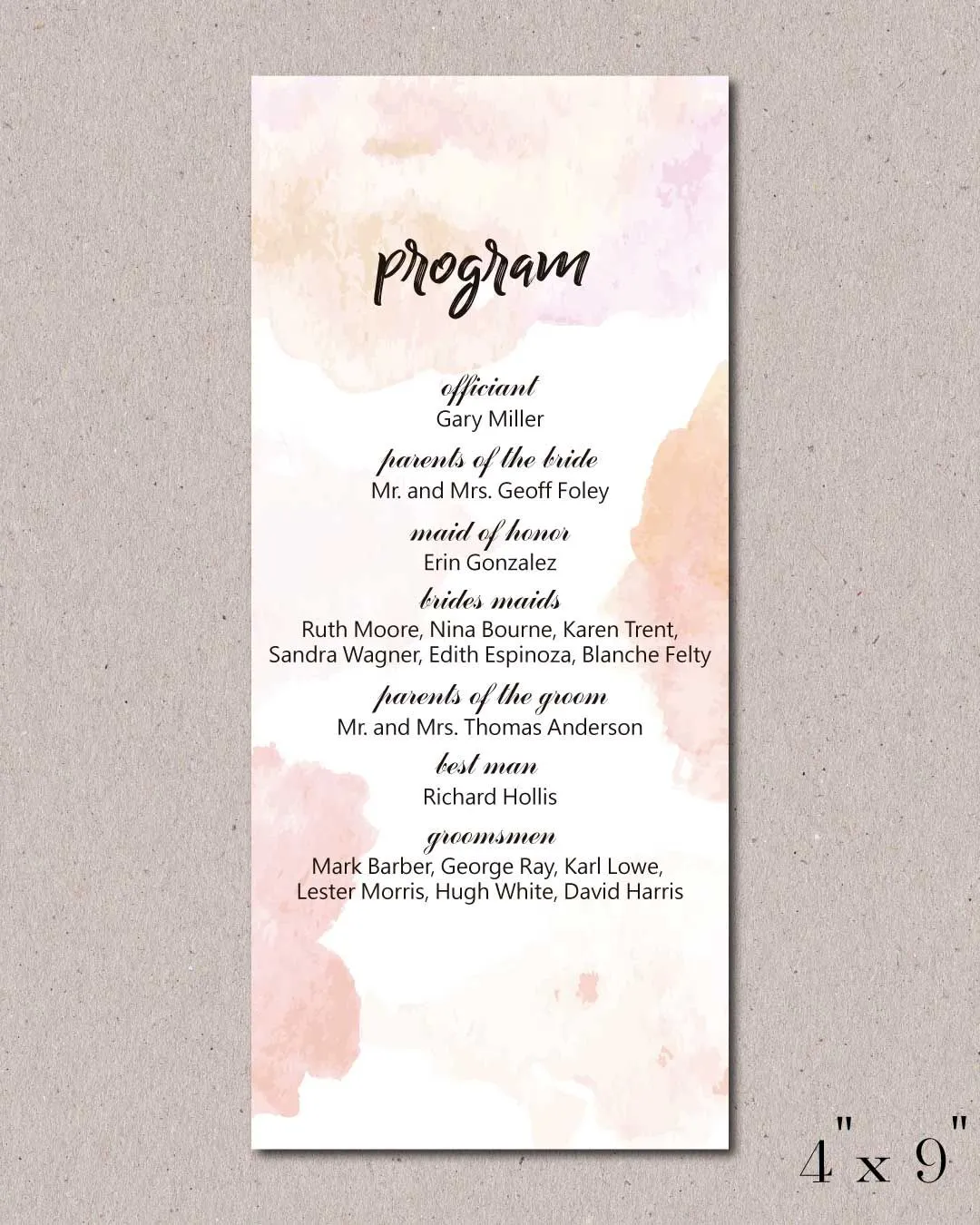 Watercolor Of Different Roses Wedding Program Cards 1
