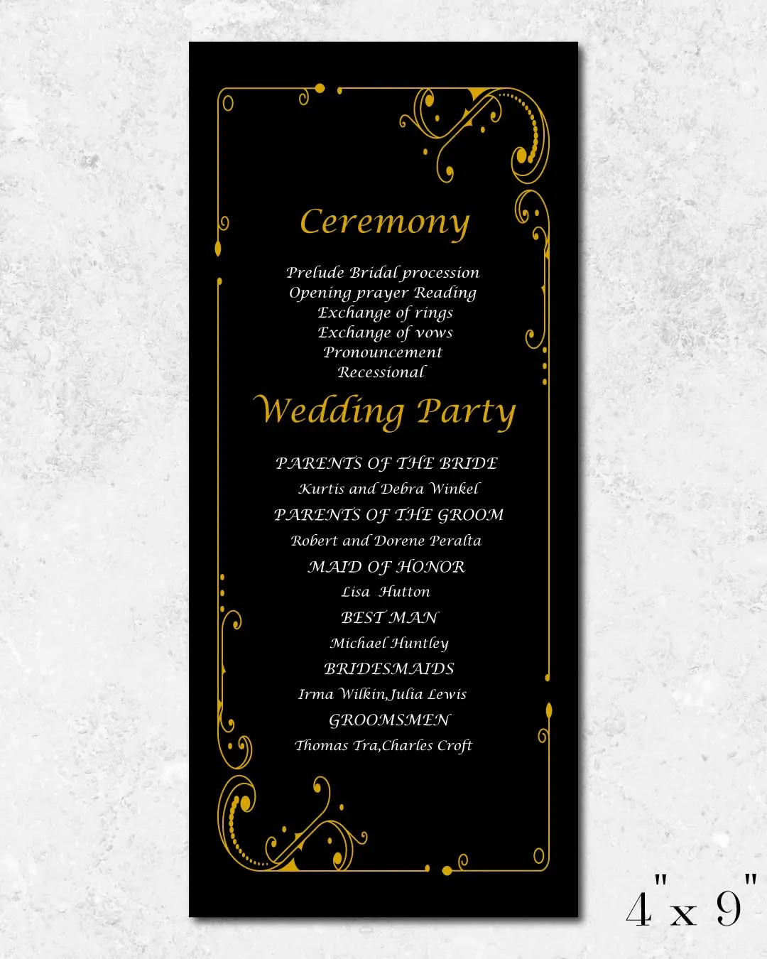 Gatsby Gold Frame Wedding Program Cards 1