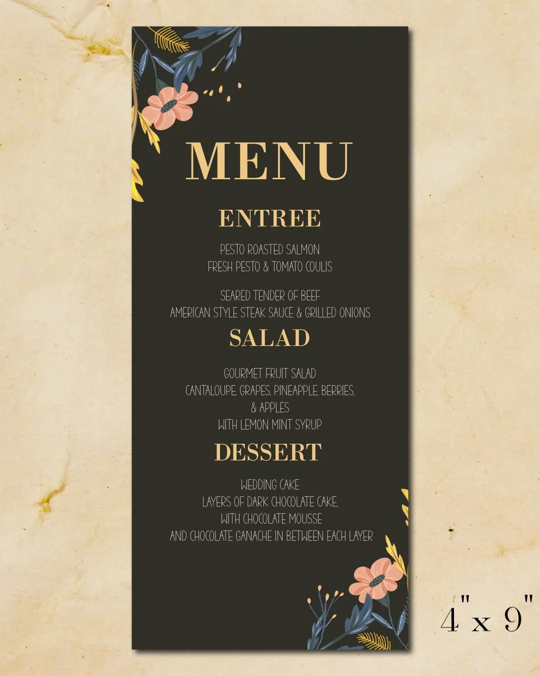 Pink Flowers Wedding Menu Cards