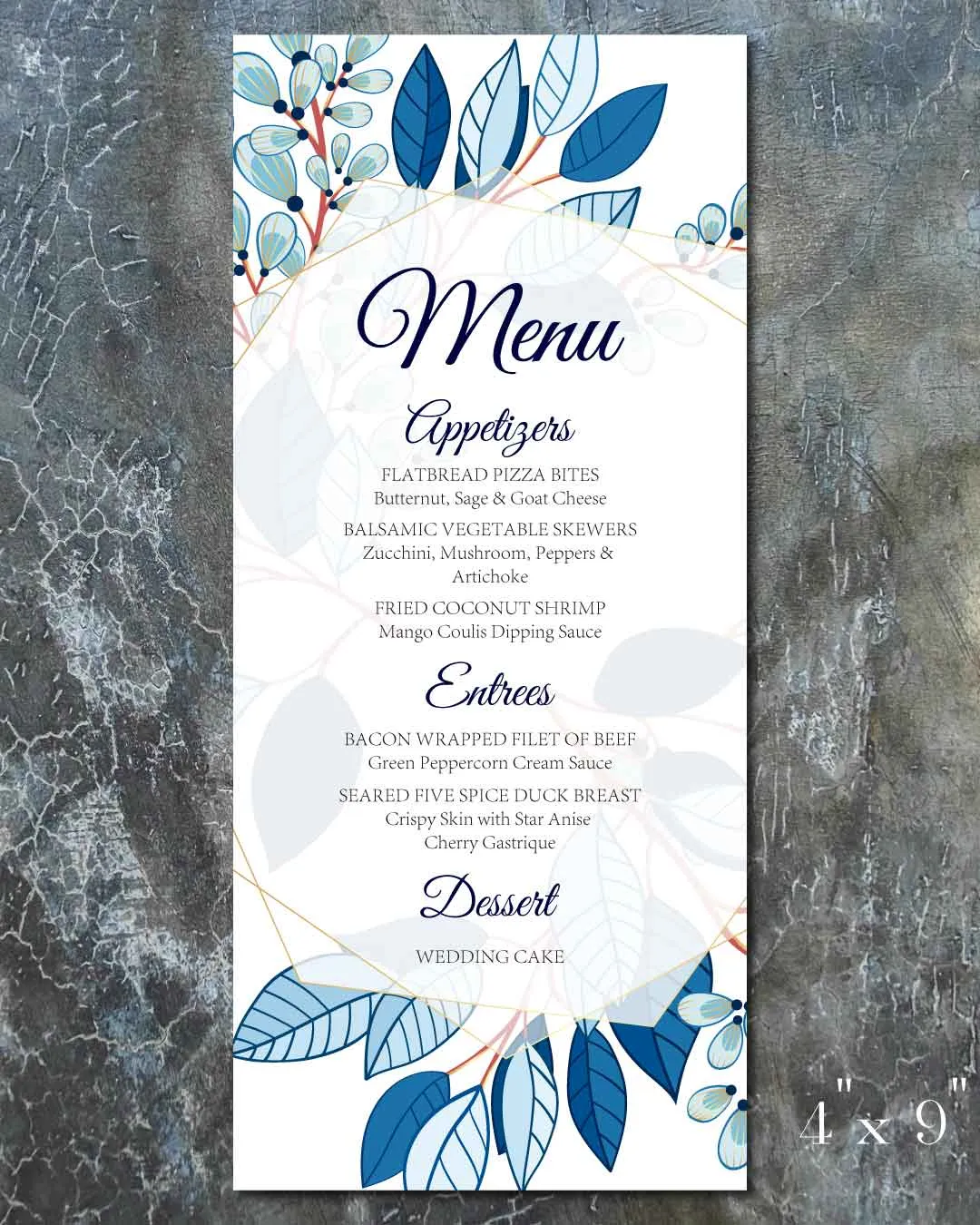 Blue Cartoon Wedding Menu Cards