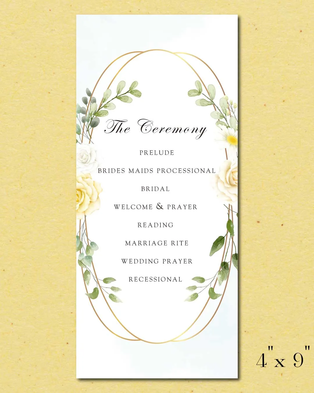 Oval Flower Arrangement Wedding Program Cards 1