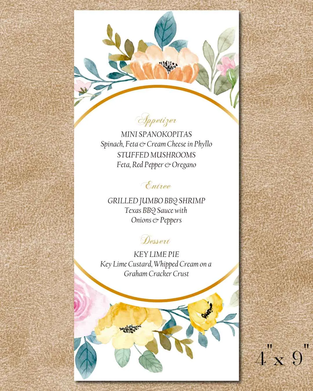 Orange And Blue Flowers Wedding Menu Cards