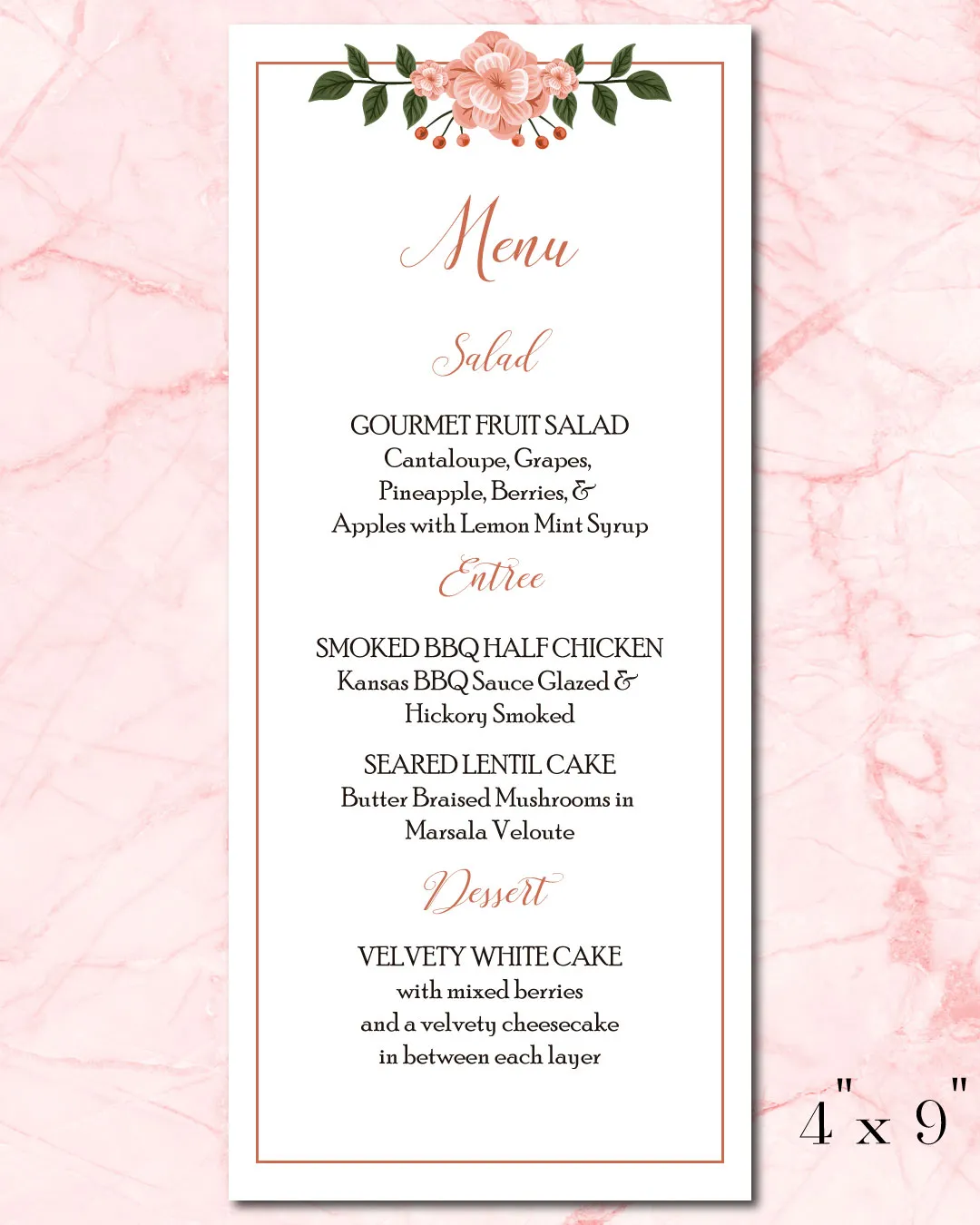 Pink Frame Flower Wedding Menu Cards
