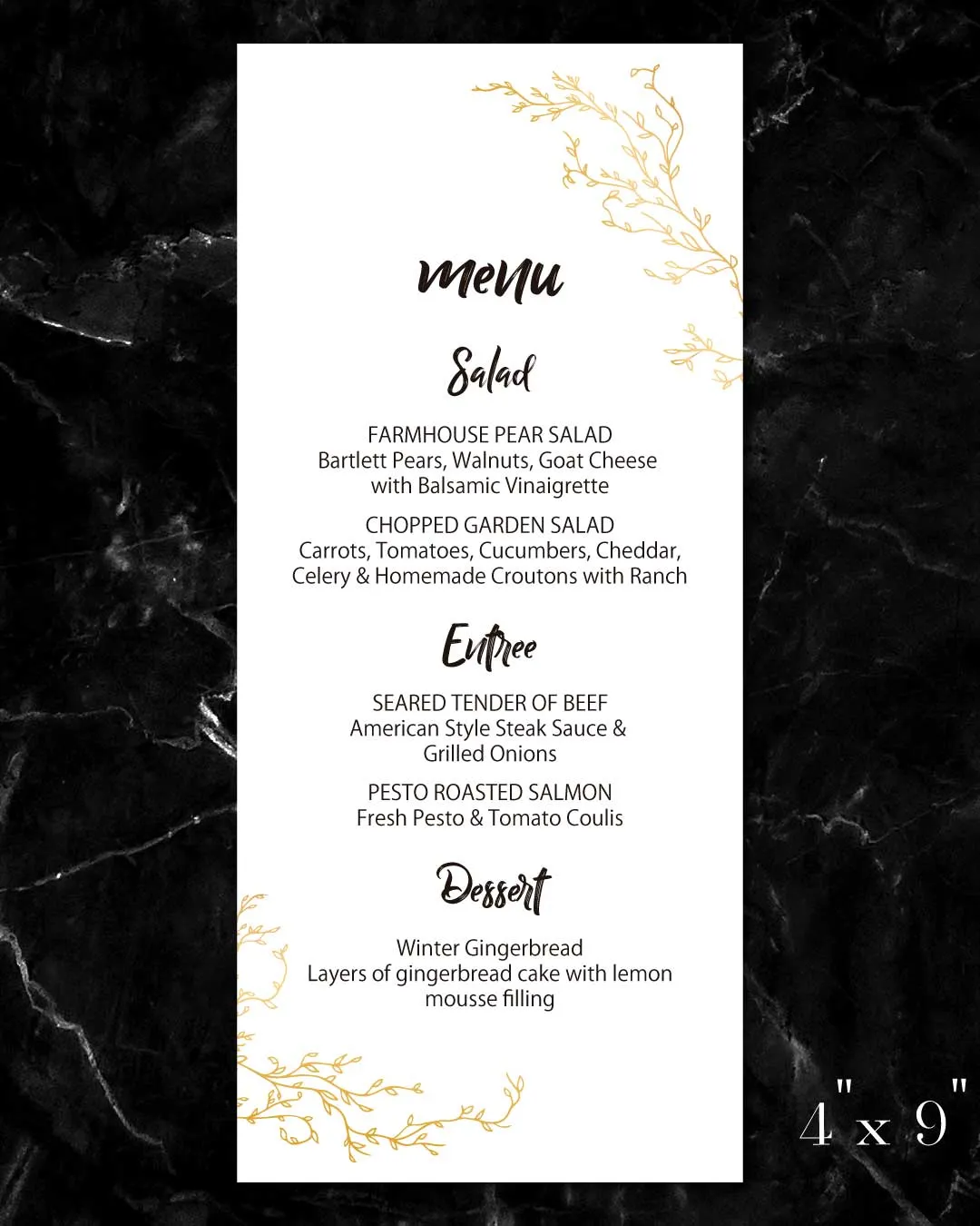 Minimalist Golden Branches Wedding Menu Cards