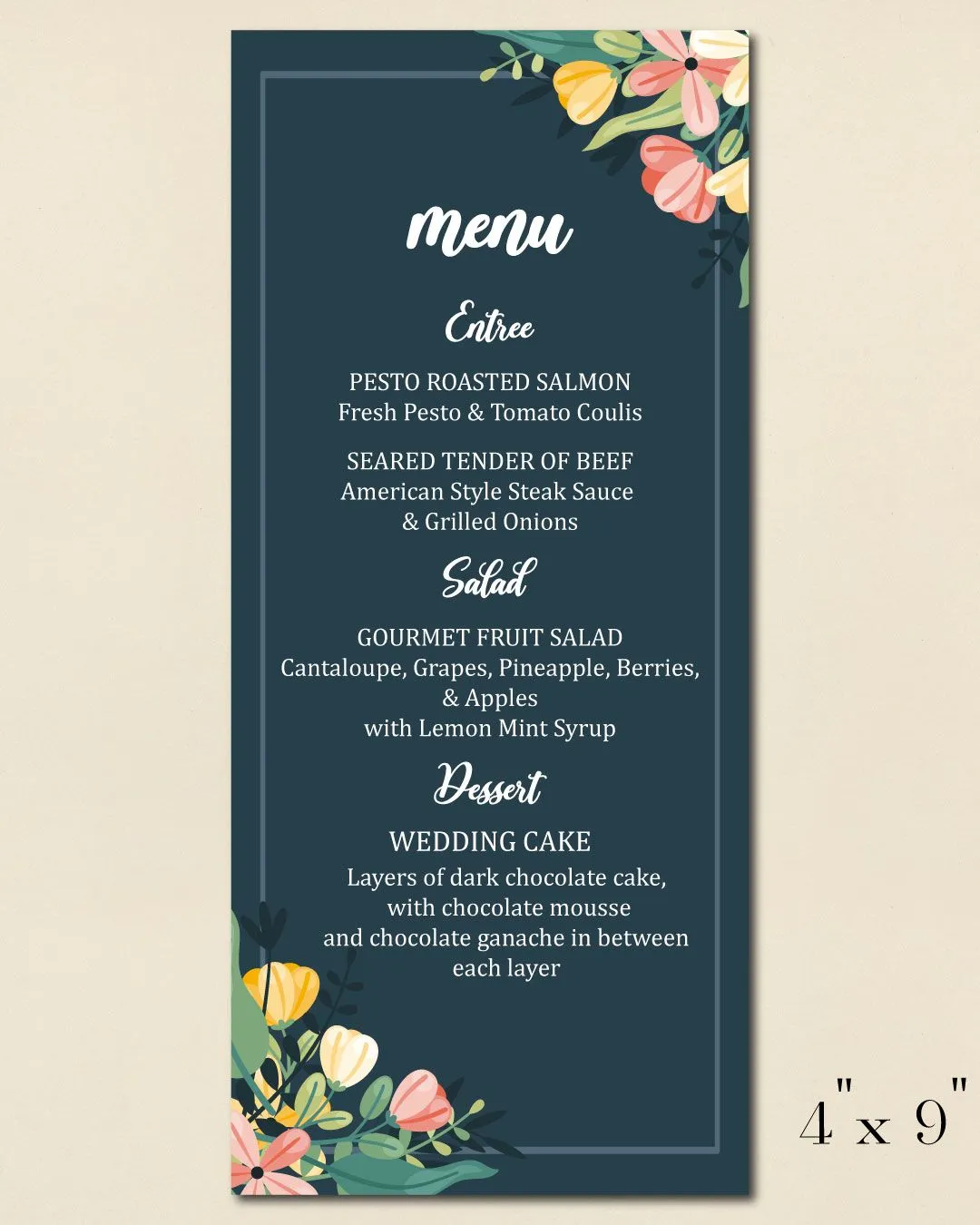 Blue Menu Gray Wedding Menu Cards