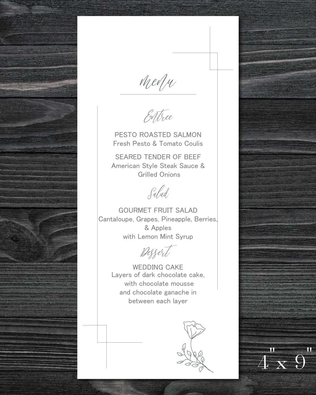 Corner Lines And Tulip Wedding Menu Cards