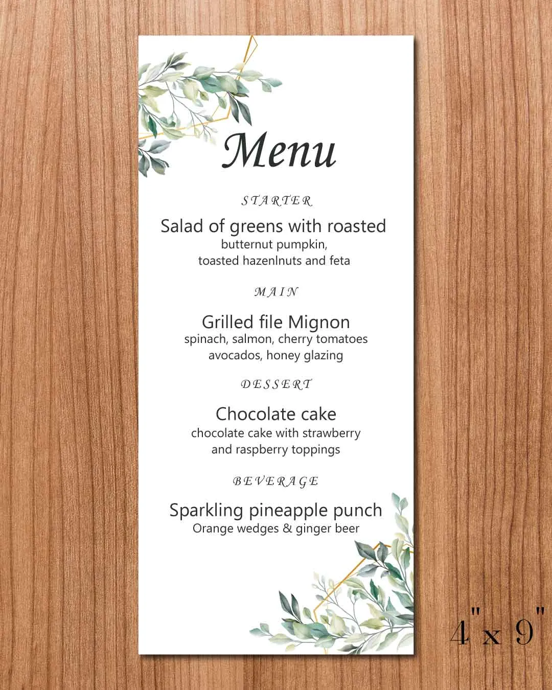 Leaf And Golden Lines Wedding Menu Cards