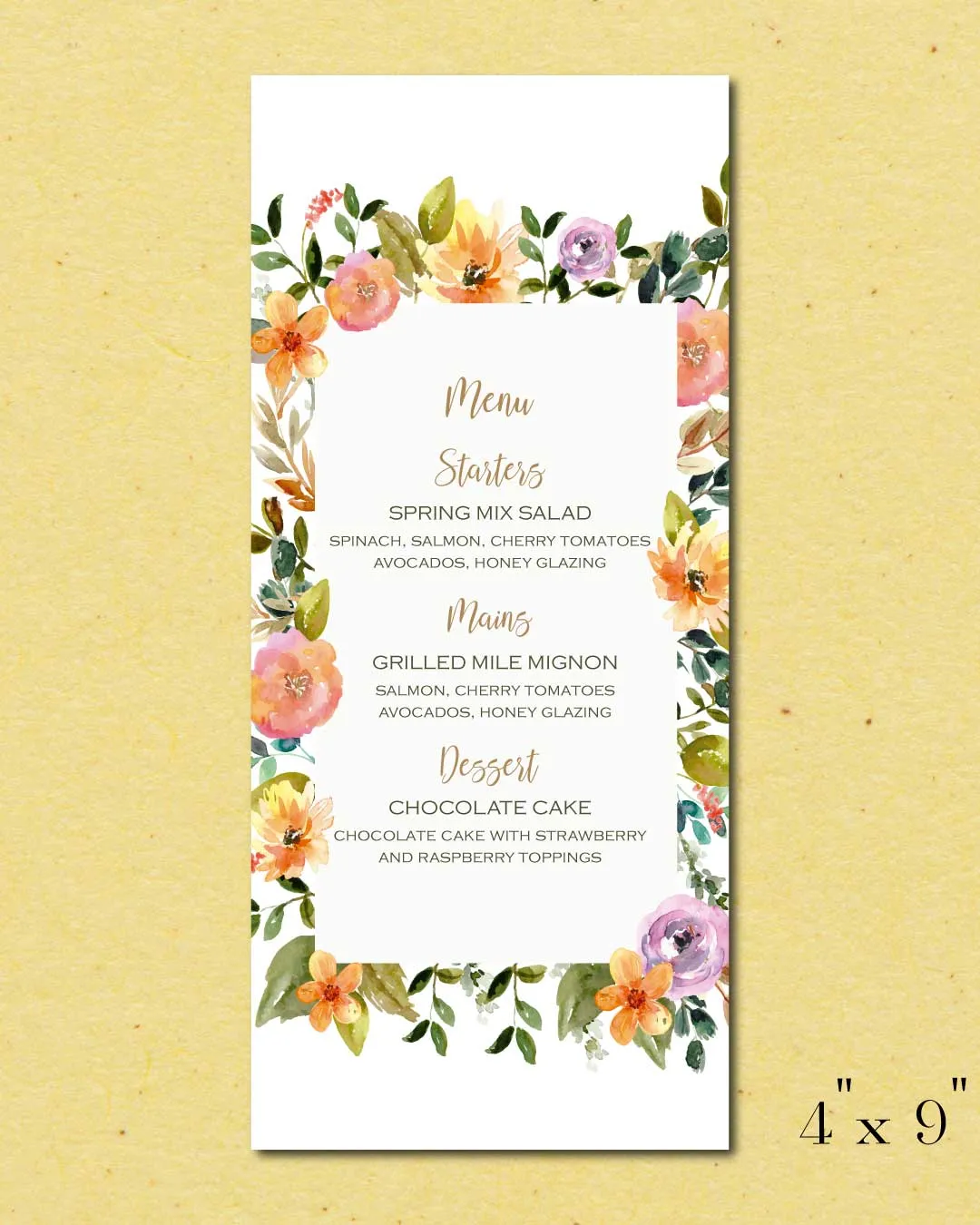 Colorful Flower Frame Wedding Menu Cards
