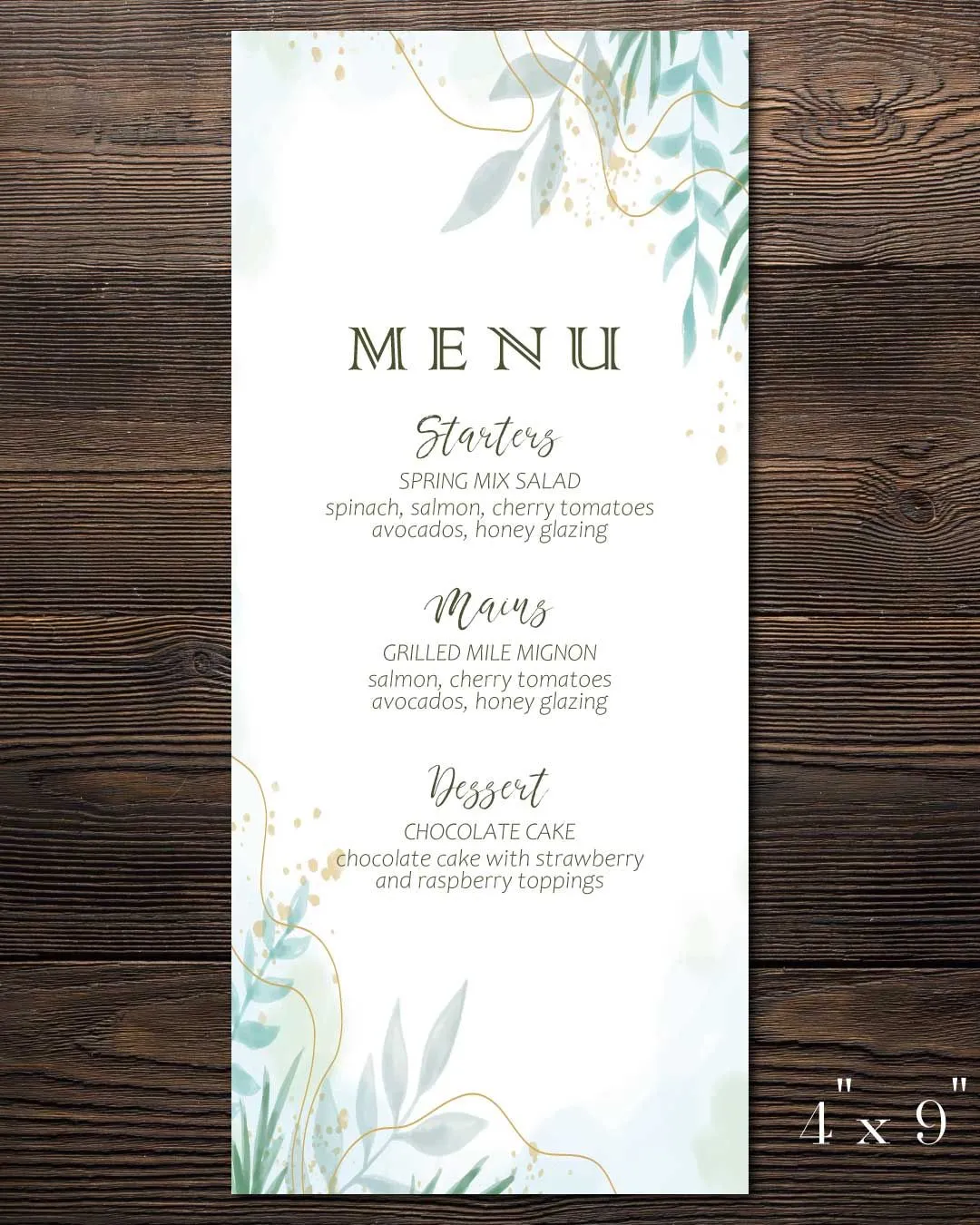 Delicate Watercolor Leaves Wedding Menu Cards