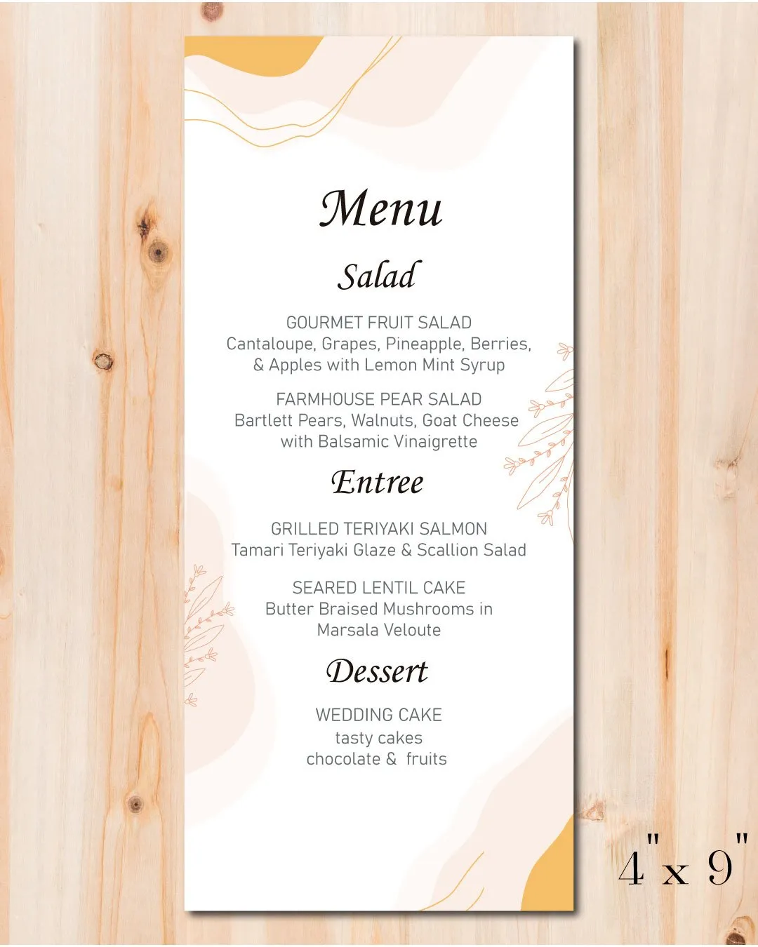 Orange Abstract Design Wedding Menu Cards