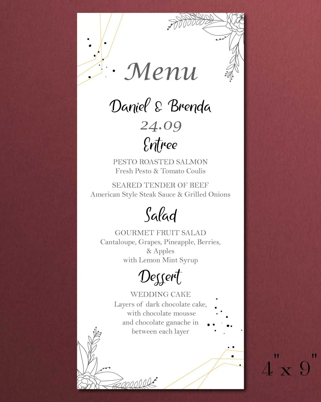 Elegant Black Flowers Wedding Menu Cards