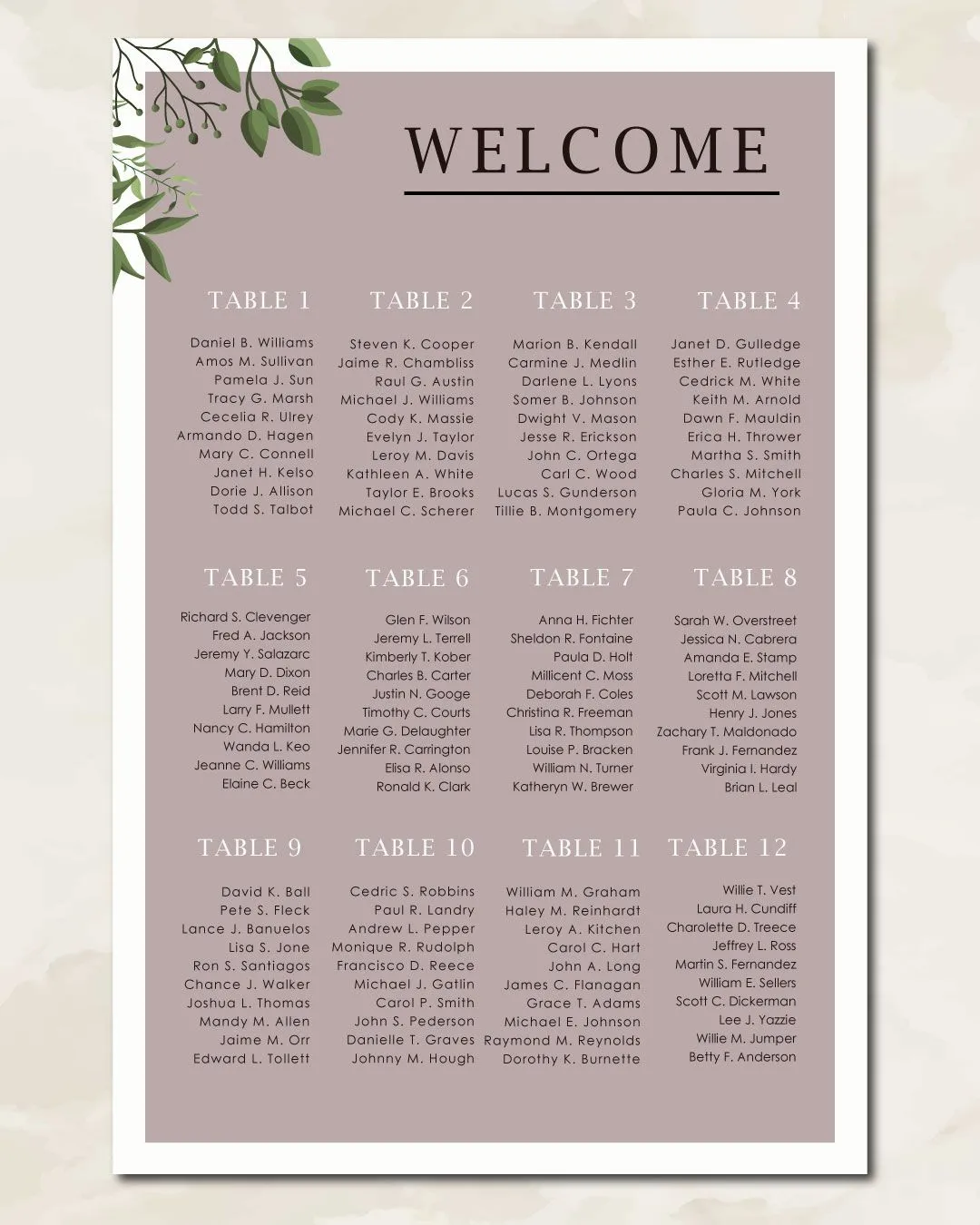 Leaves with Brown Background Seating Charts