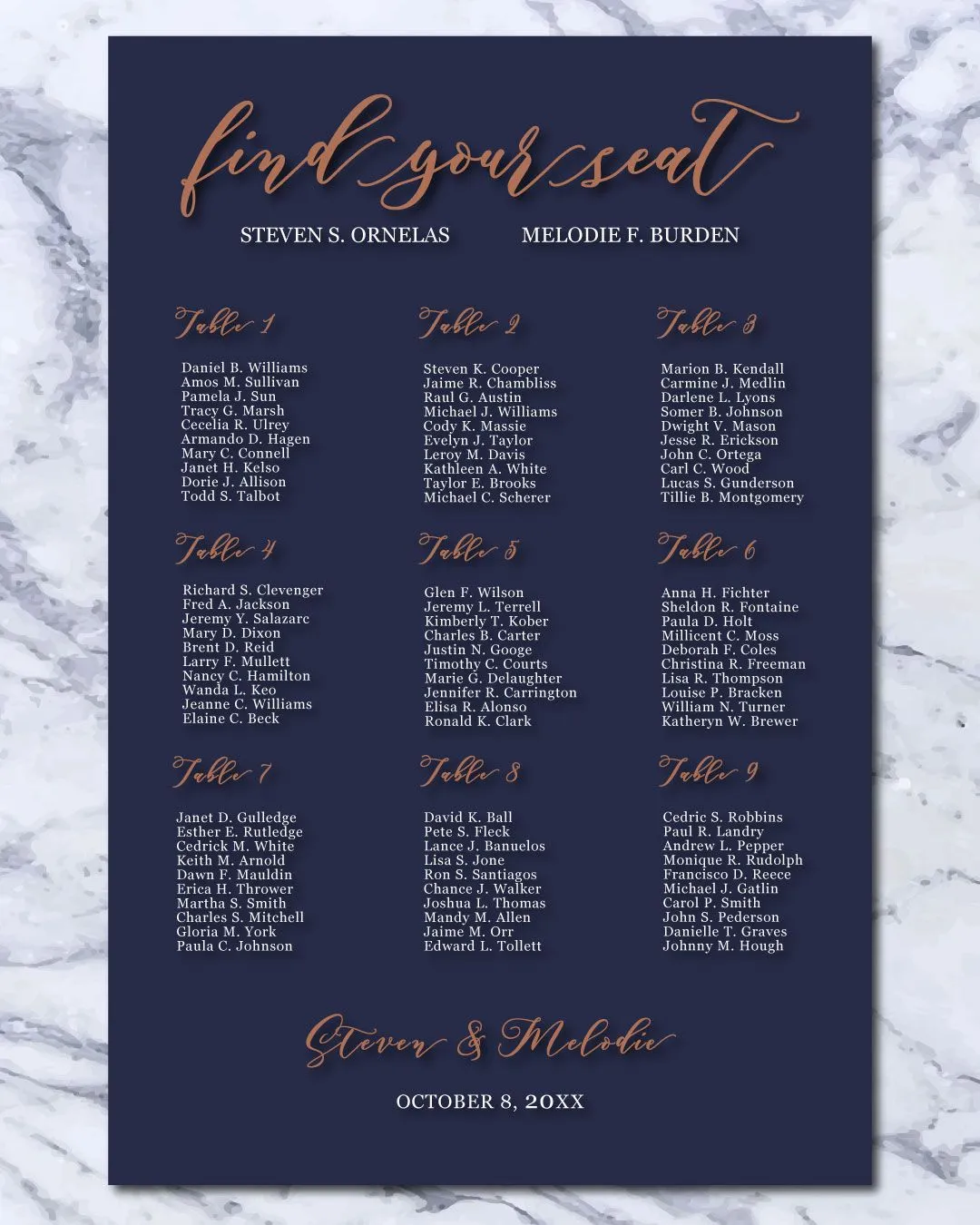 Gold Blue Background Seating Charts