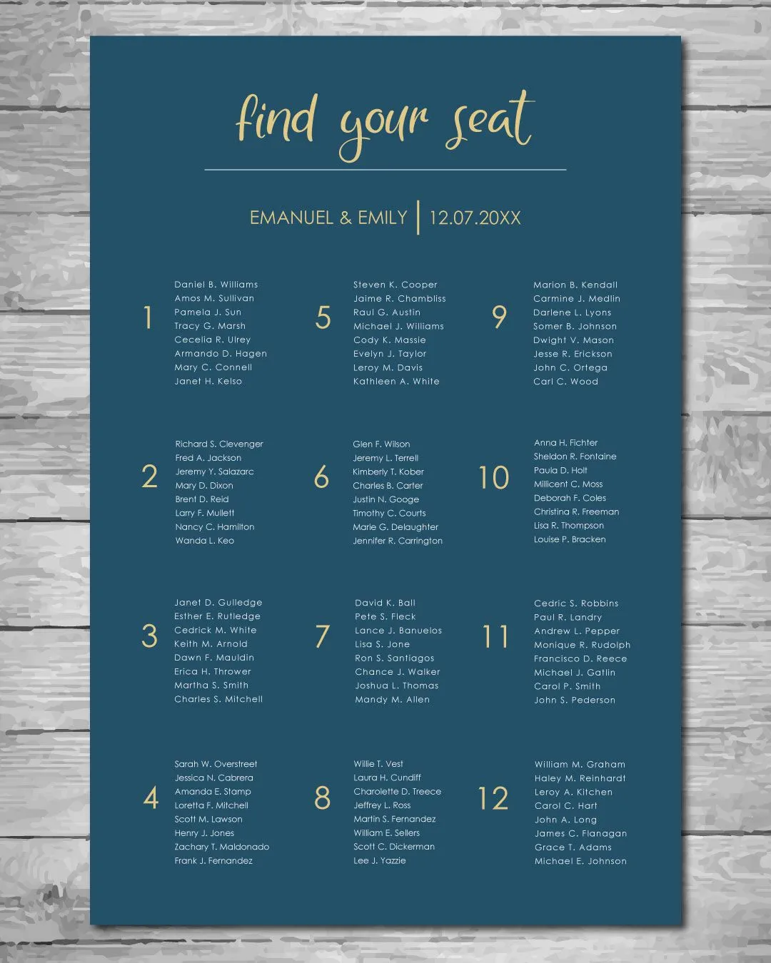 Blue Yellow Letters Seating Charts