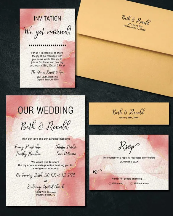 Deep Fose Tint Simple Flat 5x7 Wedding Invitation