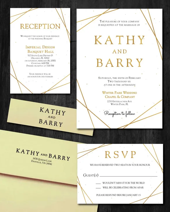 Elegant Golden Frame Simple Flat 5x7 Wedding Invitation