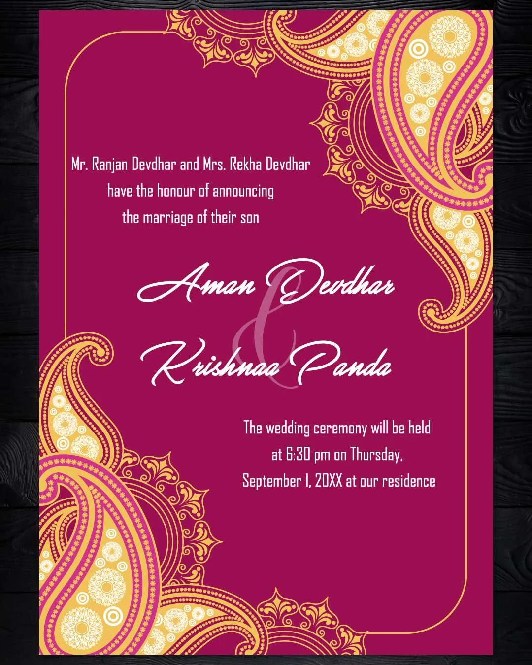 Pink Design Indian Wedding Invitation