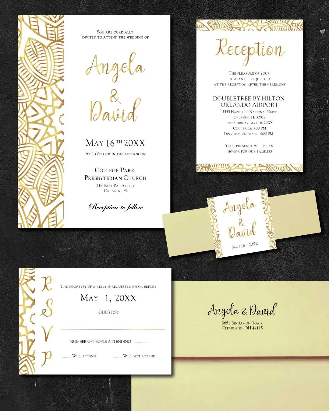 Golden Mandala Simple Flat 5x7 Wedding Invitation