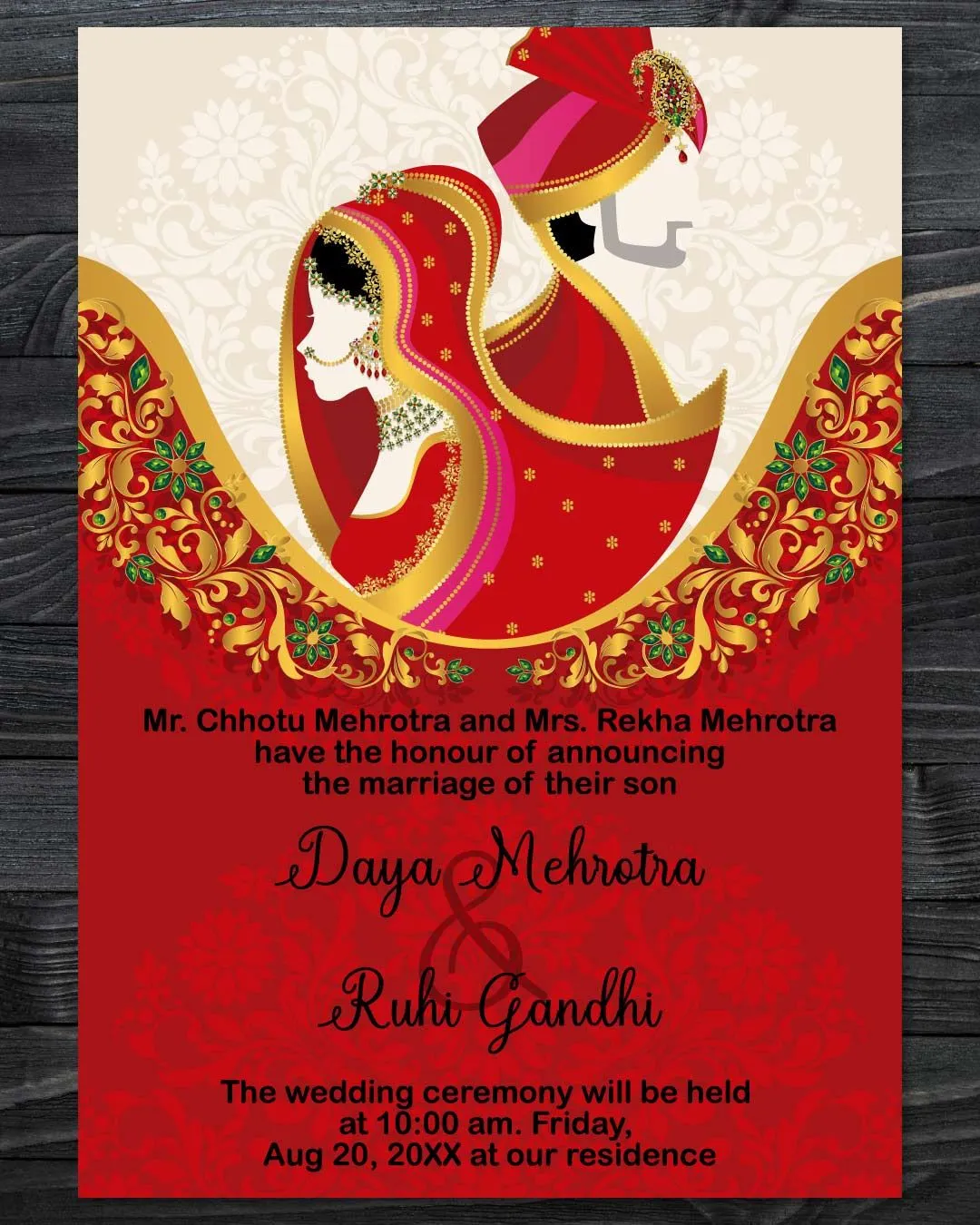 Wedded Indian Red Wedding Invitation