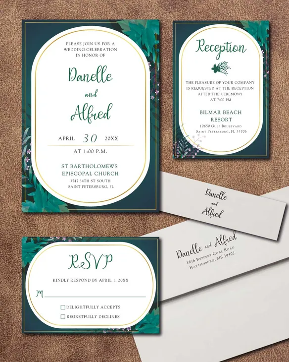 Dark Teal Frame Simple Flat 5x7 Wedding Invitation