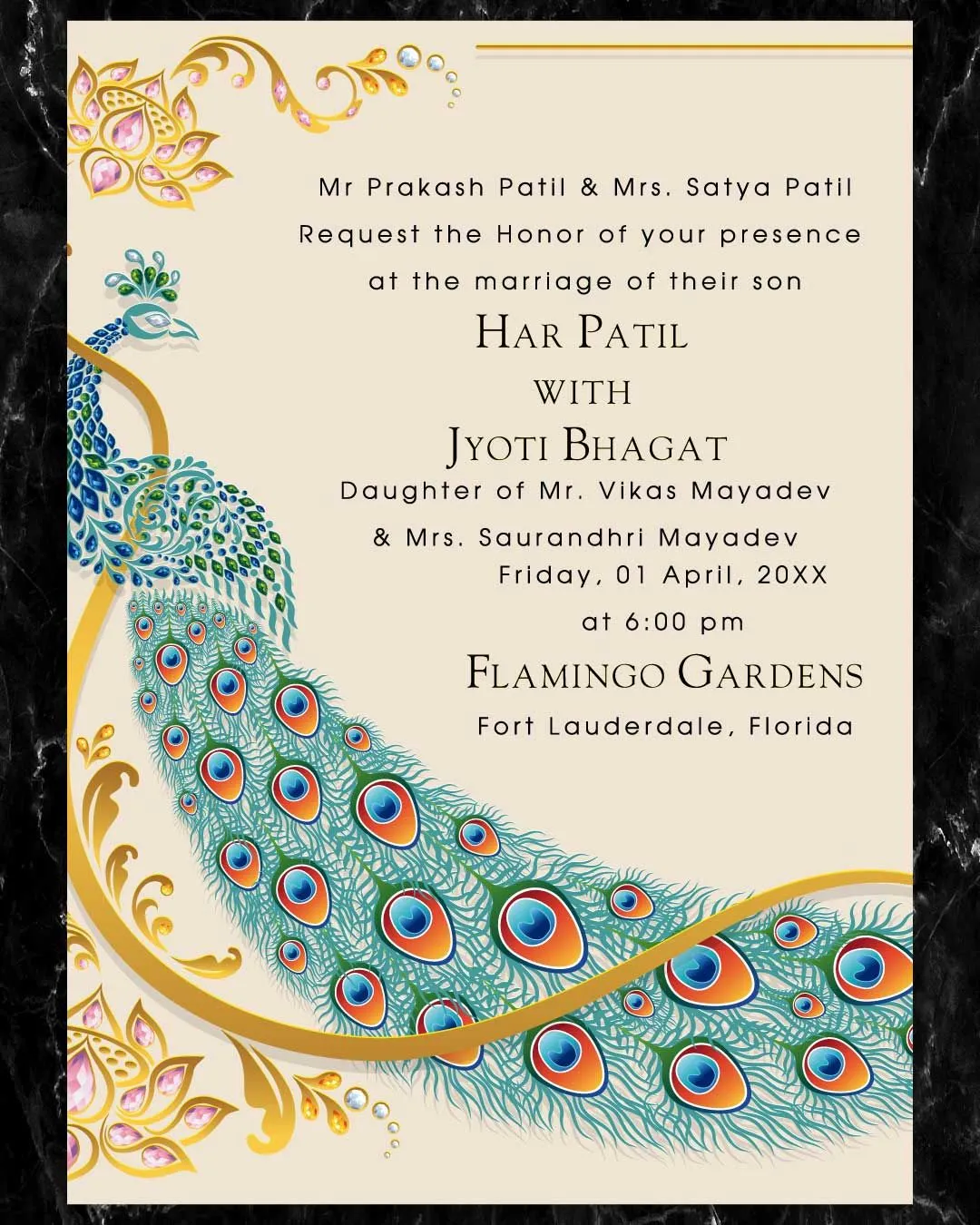 Dazzle Peacock Indian Wedding Invitation