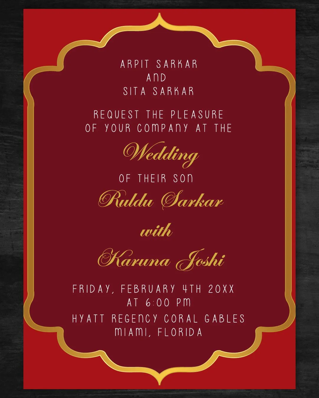 Regal Simplistic Red Indian Wedding Invitation
