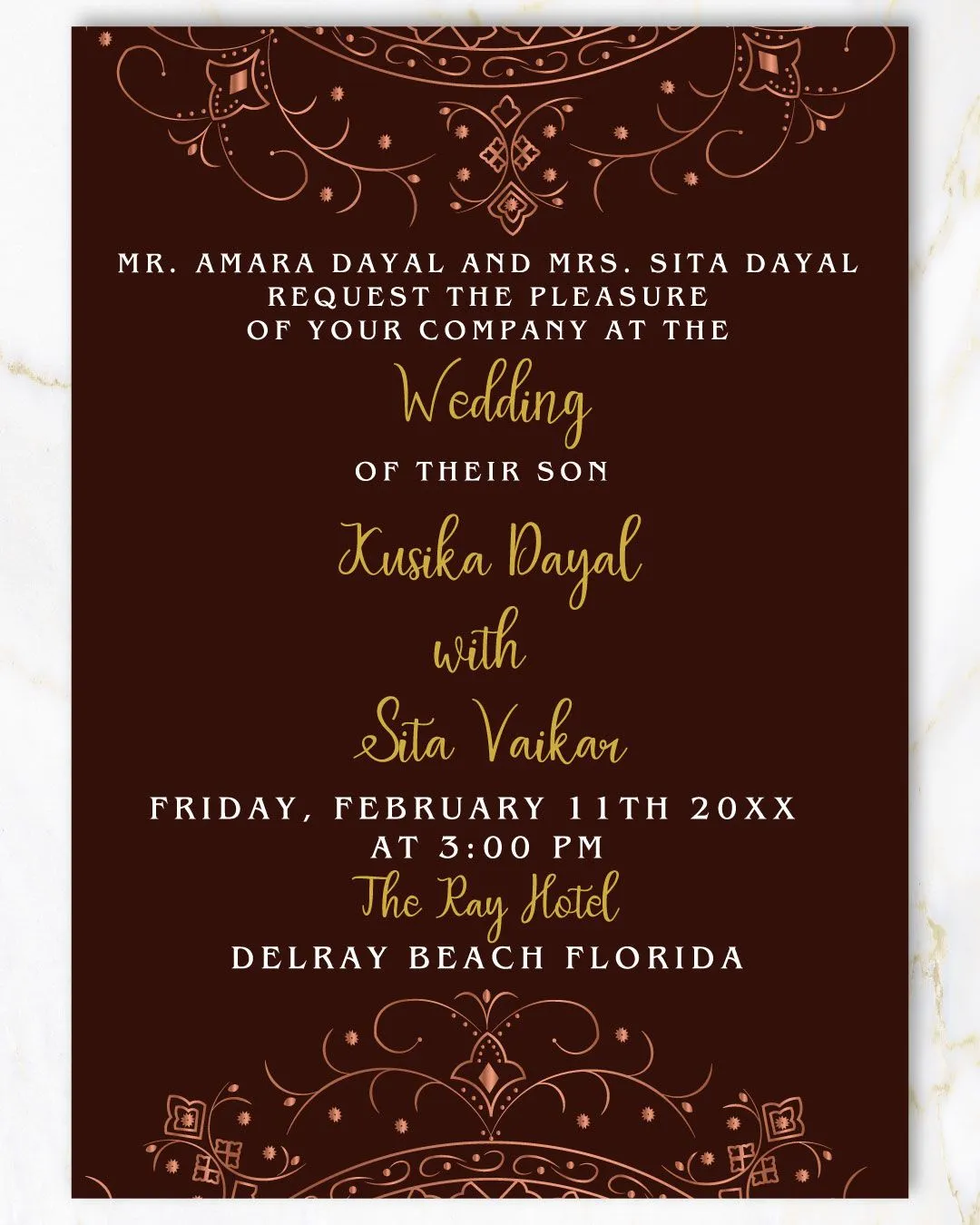 Ganesha Elegant bronze Indian Wedding Invitation