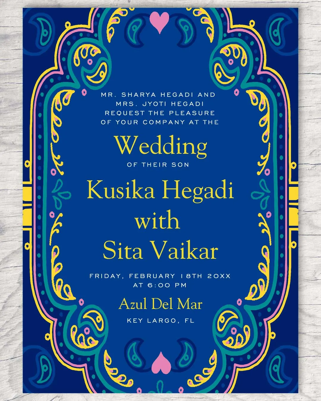 Pert Blue and Border Indian Wedding Invitation