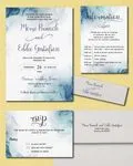 Diffused Blue Droplets Simple Flat 5x7 Wedding Invitation