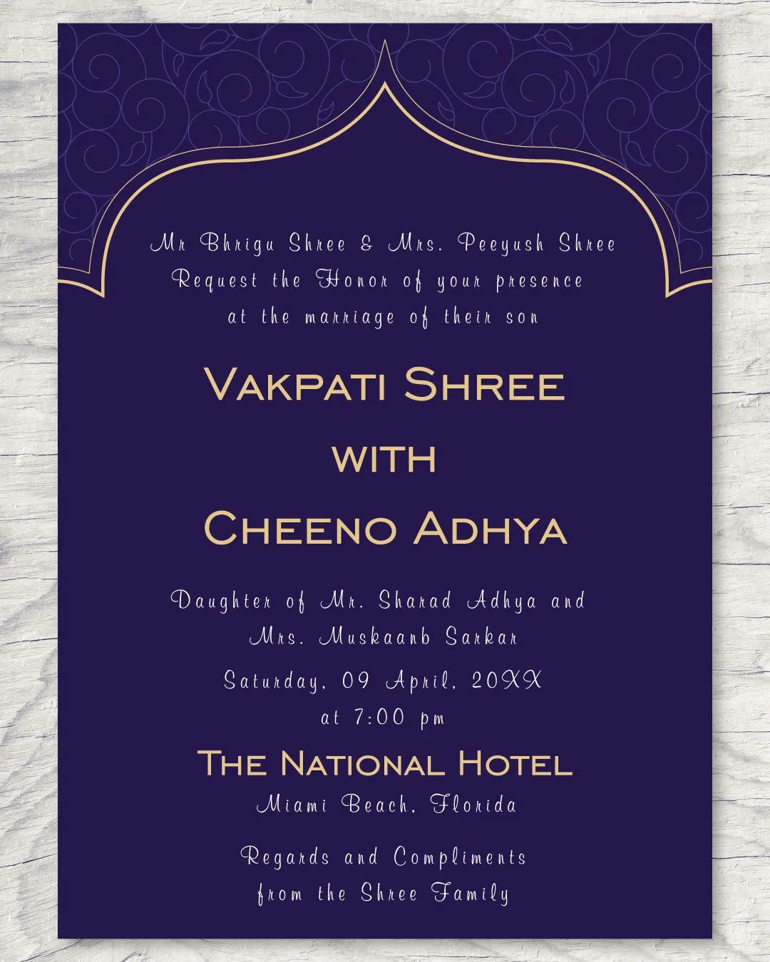 Dark Blue Pattern Indian Wedding Invitation