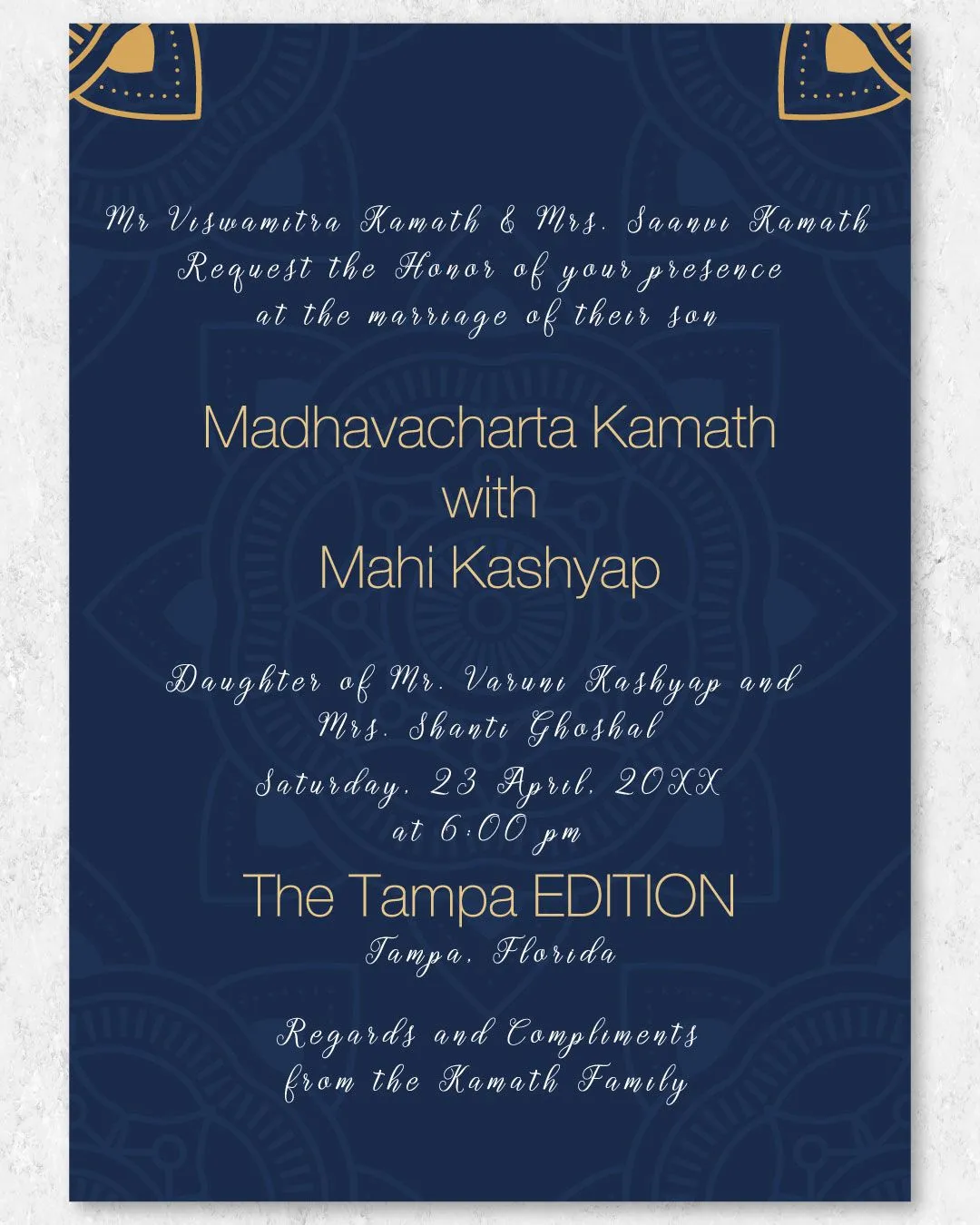 Golden Floral Corners Indian Wedding Invitation
