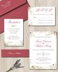 Burgundy Leaves Simple Flat 5x7 Wedding Invitation