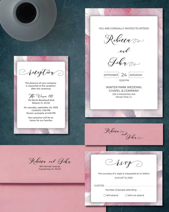 Pink and Fuchsia Simple Flat 5x7 Wedding Invitation