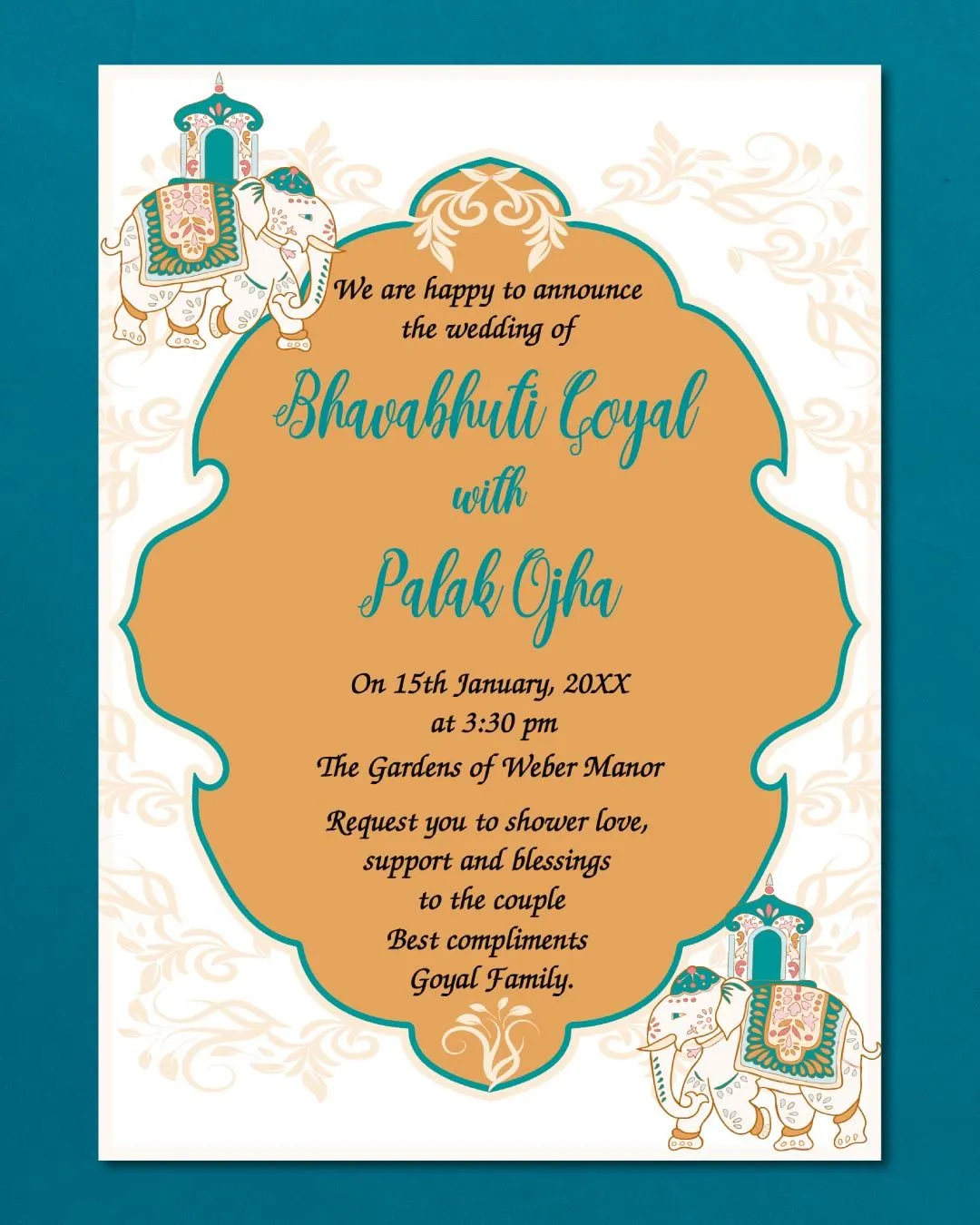 Turquoise Indian Leaves Wedding Invitation
