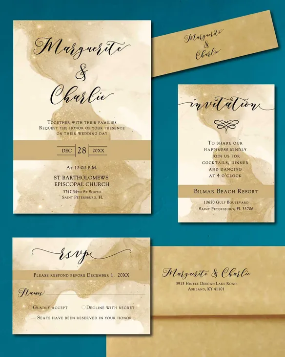 Golden Elegance Simple Flat 5x7 Wedding Invitation