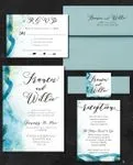 Sparkling Blue Watercolor Simple Flat 5x7 Wedding Invitation