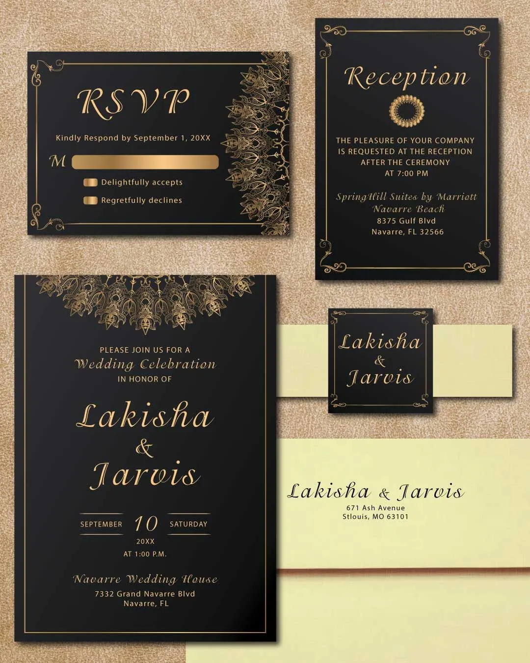 Luxurious Gold Simple Flat 5x7 Wedding Invitation