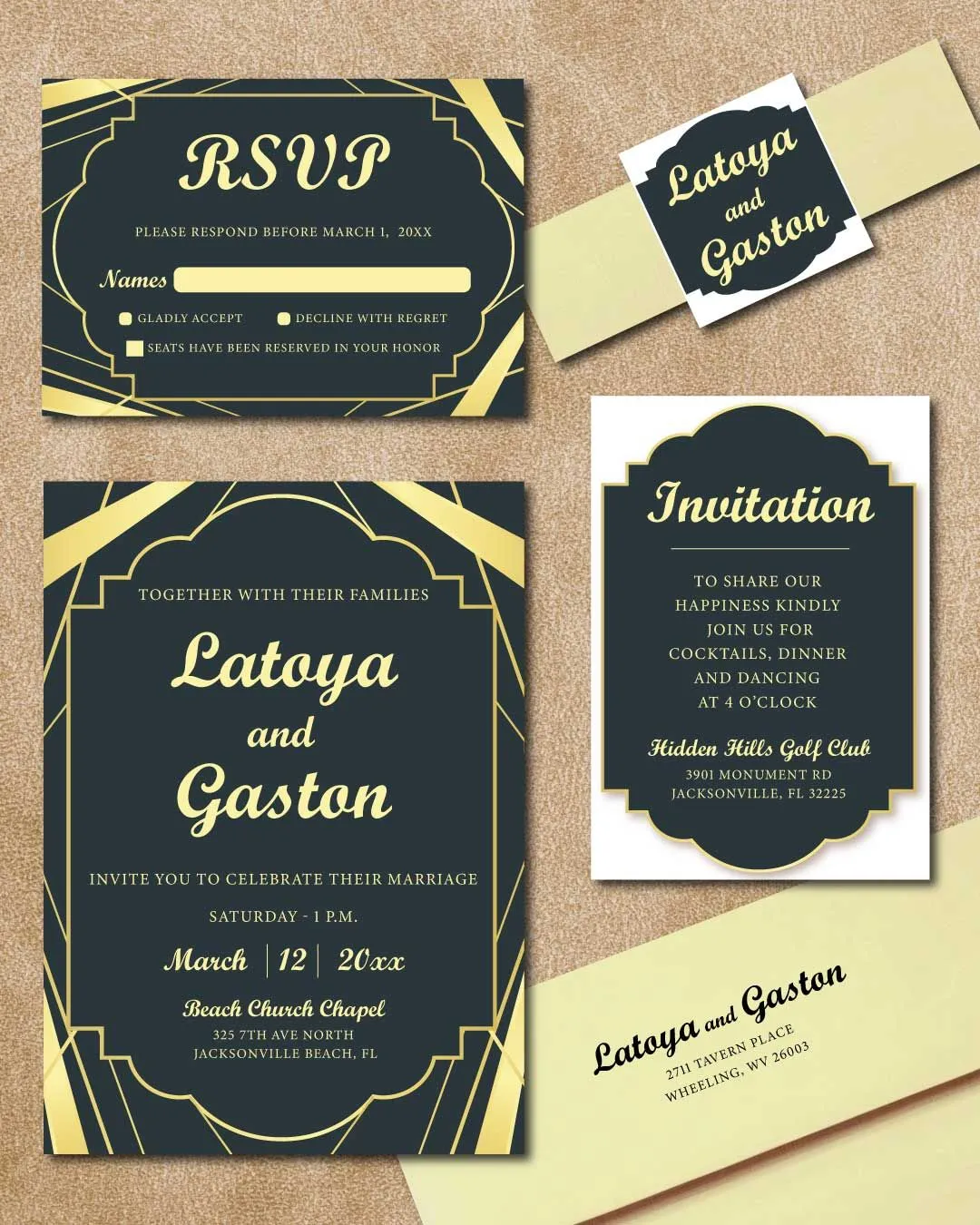 Gold Frames Simple Flat 5x7 Wedding Invitation