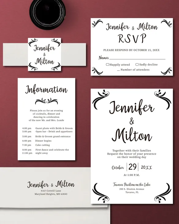 Simplicity and Elegance Simple Flat 5x7 Wedding Invitation