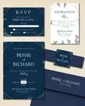 Golden Frame and Leaves Simple Flat 5x7 Wedding Invitation