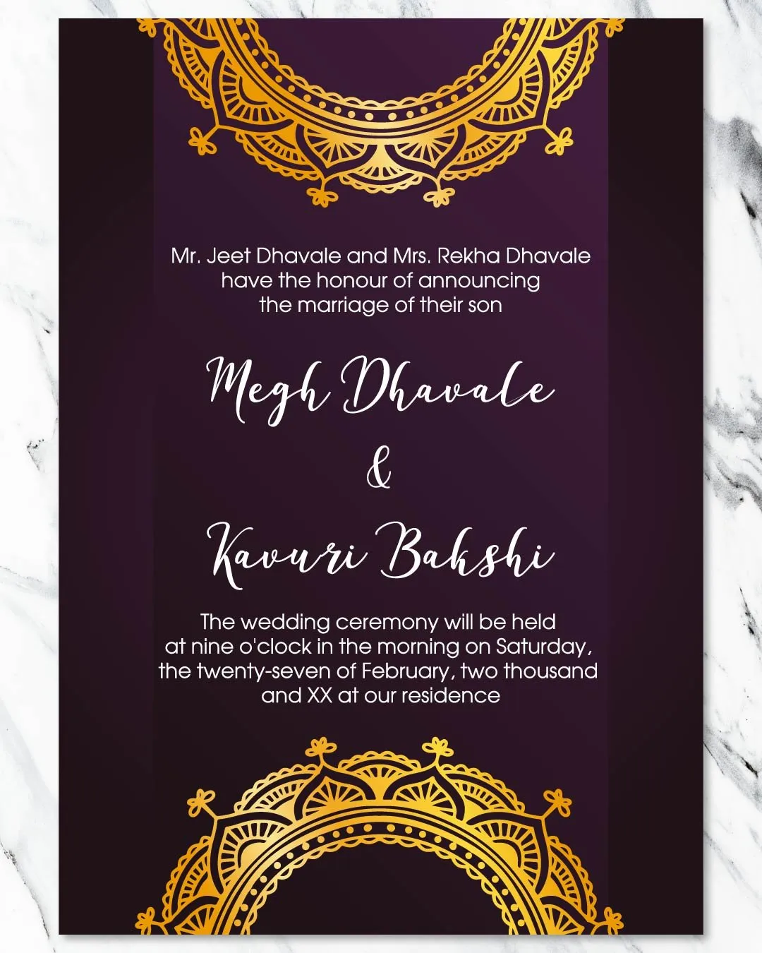 Gold Circular Border Indian Wedding Invitation