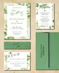 Rustic Green Leaves Simple Flat 5x7 Wedding Invitation