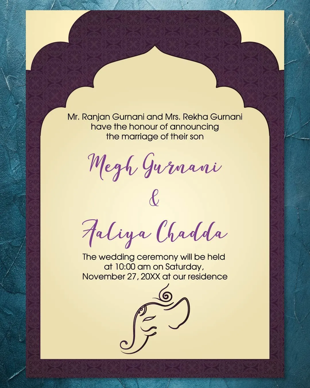 Simple Elephant Indu Indian Wedding Invitation