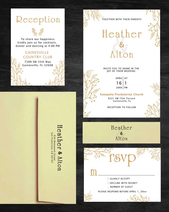 Golden Leaves Simple Flat 5x7 Wedding Invitation